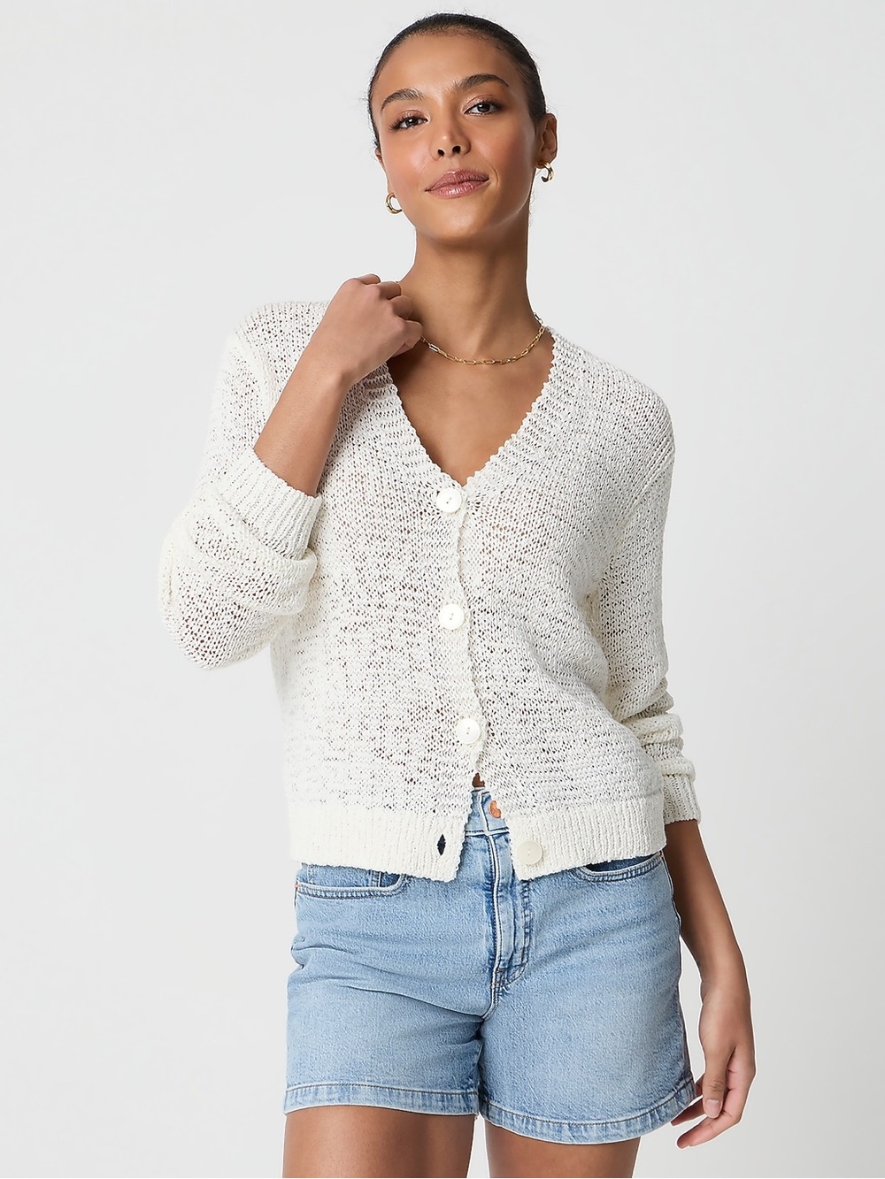 J. Crew Factory Tape yarn cardigan sweater in Ivory White Size Medium NWT